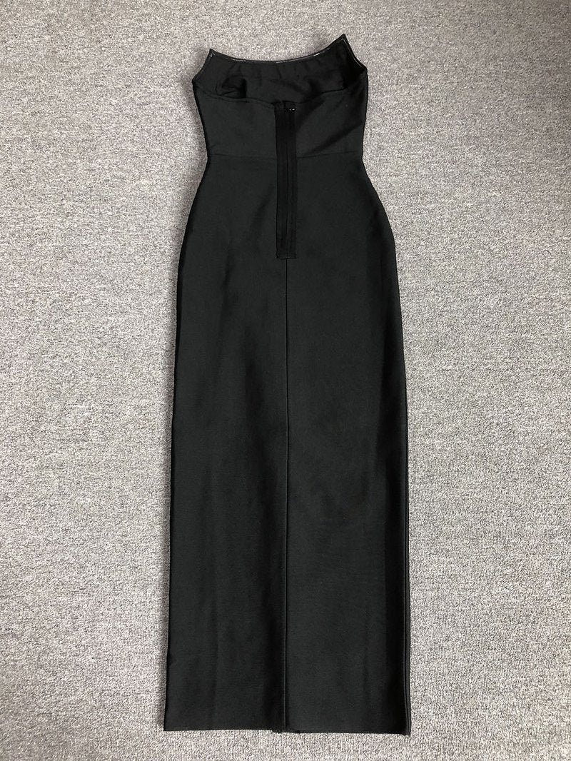 Strapless Black Crystal Embellished Maxi Dress H6678