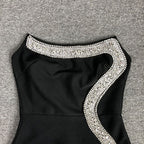 Strapless Black Crystal Embellished Maxi Dress H6678