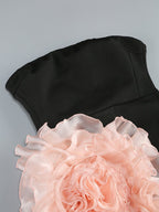 Strapless Black Gown with Pink Ruffle Skirt H7102