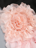 Strapless Black Gown with Pink Ruffle Skirt H7102