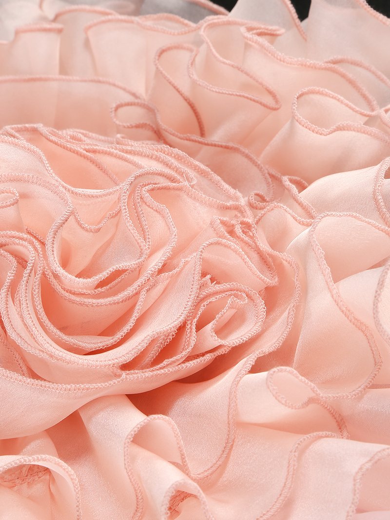 Strapless Black Gown with Pink Ruffle Skirt H7102