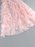 Strapless Black Gown with Pink Ruffle Skirt H7102