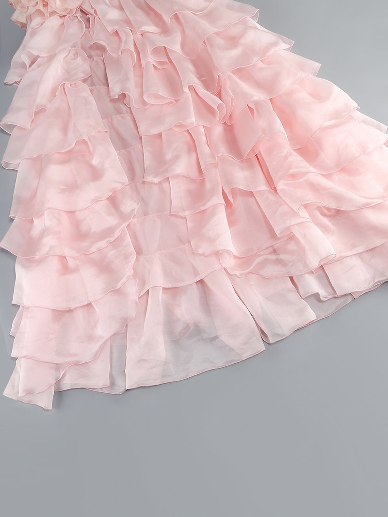 Strapless Black Gown with Pink Ruffle Skirt H7102