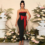 Strapless Black White Bow Midi Dress H6813