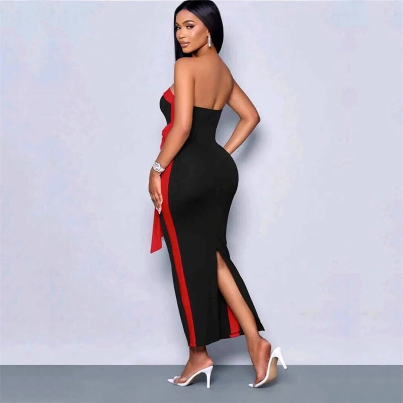 Strapless Black White Bow Midi Dress H6813