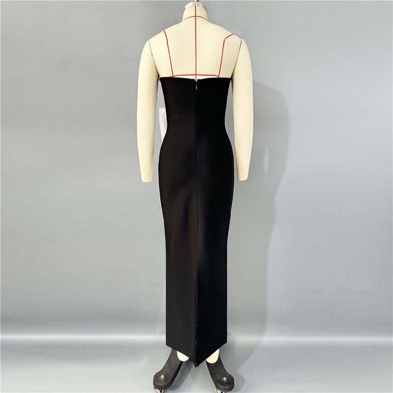 Strapless Black White Bow Midi Dress H6813