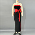Strapless Black White Bow Midi Dress H6813
