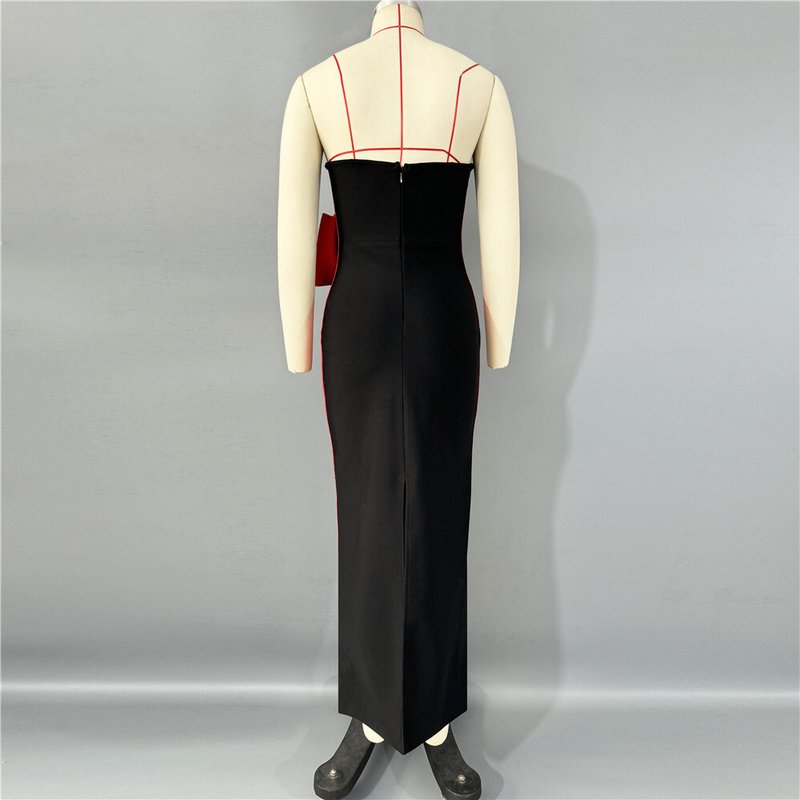 Strapless Black White Bow Midi Dress H6813
