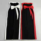 Strapless Black White Bow Midi Dress H6813