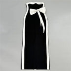 Strapless Black White Bow Midi Dress H6813