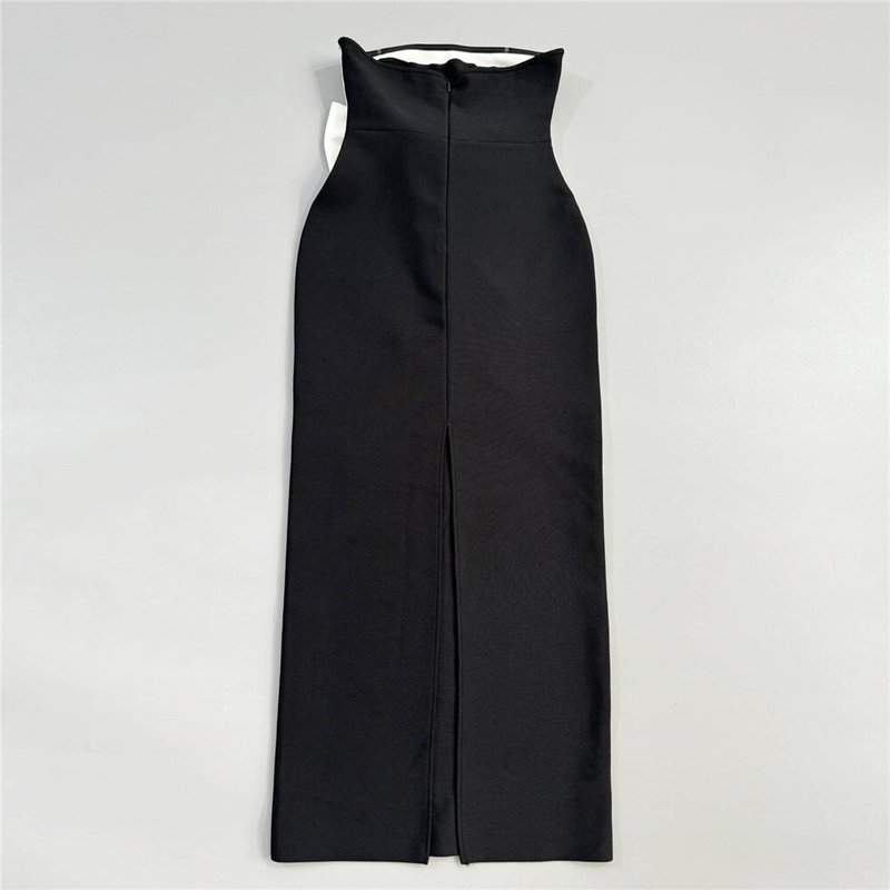 Strapless Black White Bow Midi Dress H6813