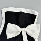 Strapless Black White Bow Midi Dress H6813