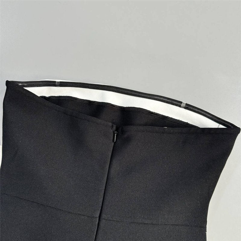 Strapless Black White Bow Midi Dress H6813