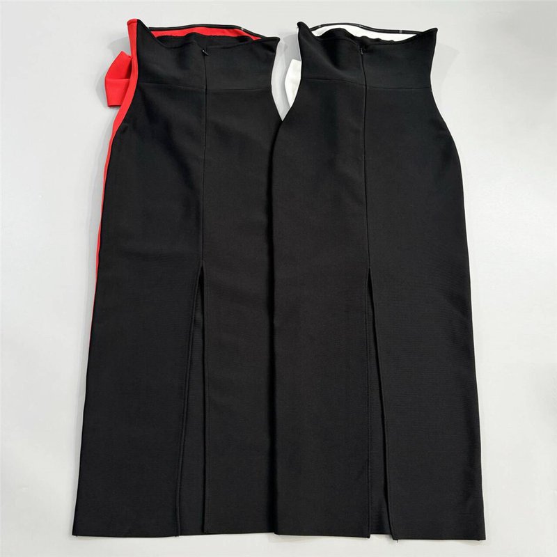Strapless Black White Bow Midi Dress H6813