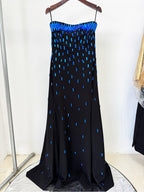 Strapless Blue Beaded Black Gown H6745