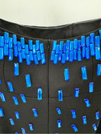 Strapless Blue Beaded Black Gown H6745