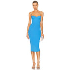 Strapless Blue Ribbed Midi Dress H5485