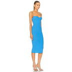 Strapless Blue Ribbed Midi Dress H5485