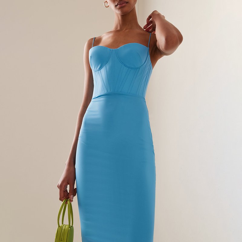 Strapless Blue Ribbed Midi Dress H5485