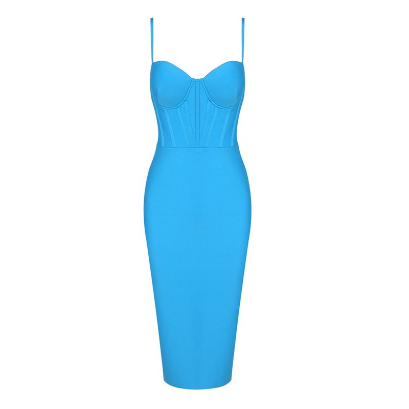 Strapless Blue Ribbed Midi Dress H5485