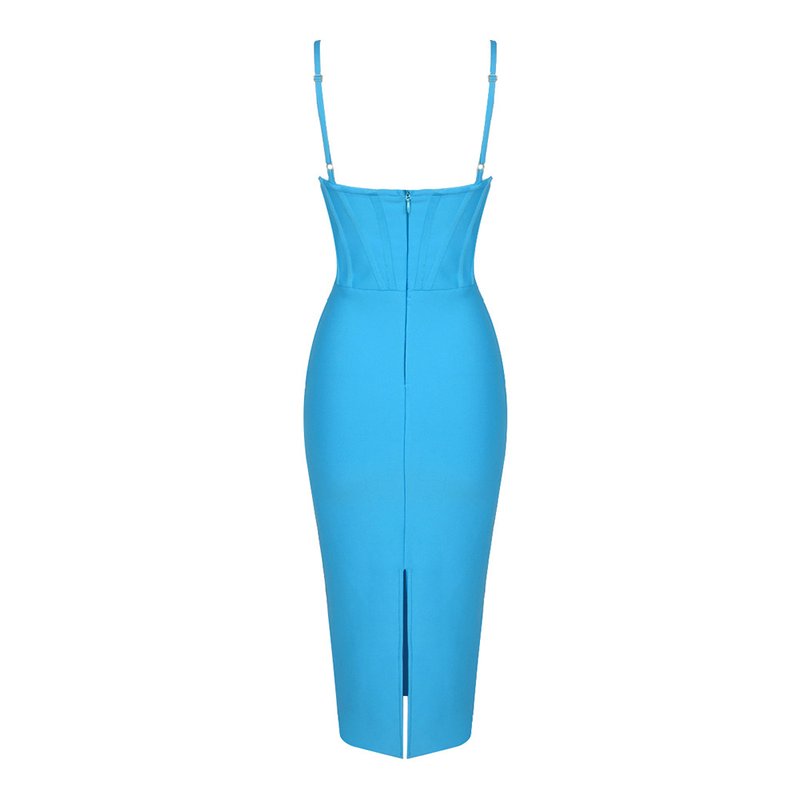 Strapless Blue Ribbed Midi Dress H5485