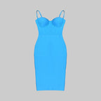 Strapless Blue Ribbed Midi Dress H5485