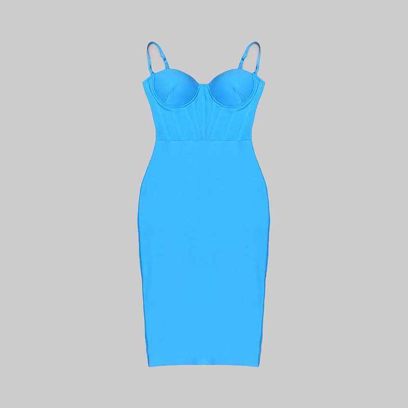 Strapless Blue Ribbed Midi Dress H5485