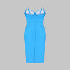 Strapless Blue Ribbed Midi Dress H5485