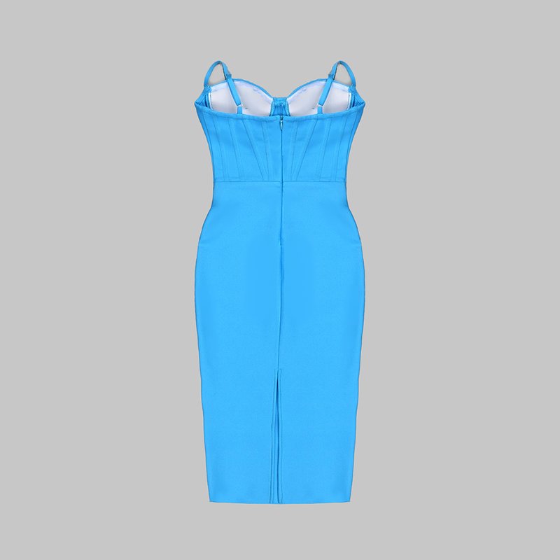 Strapless Blue Ribbed Midi Dress H5485