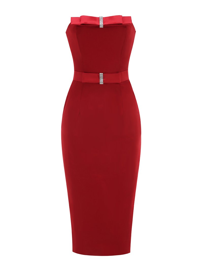 Strapless Bow Red Bandage Dress H6682