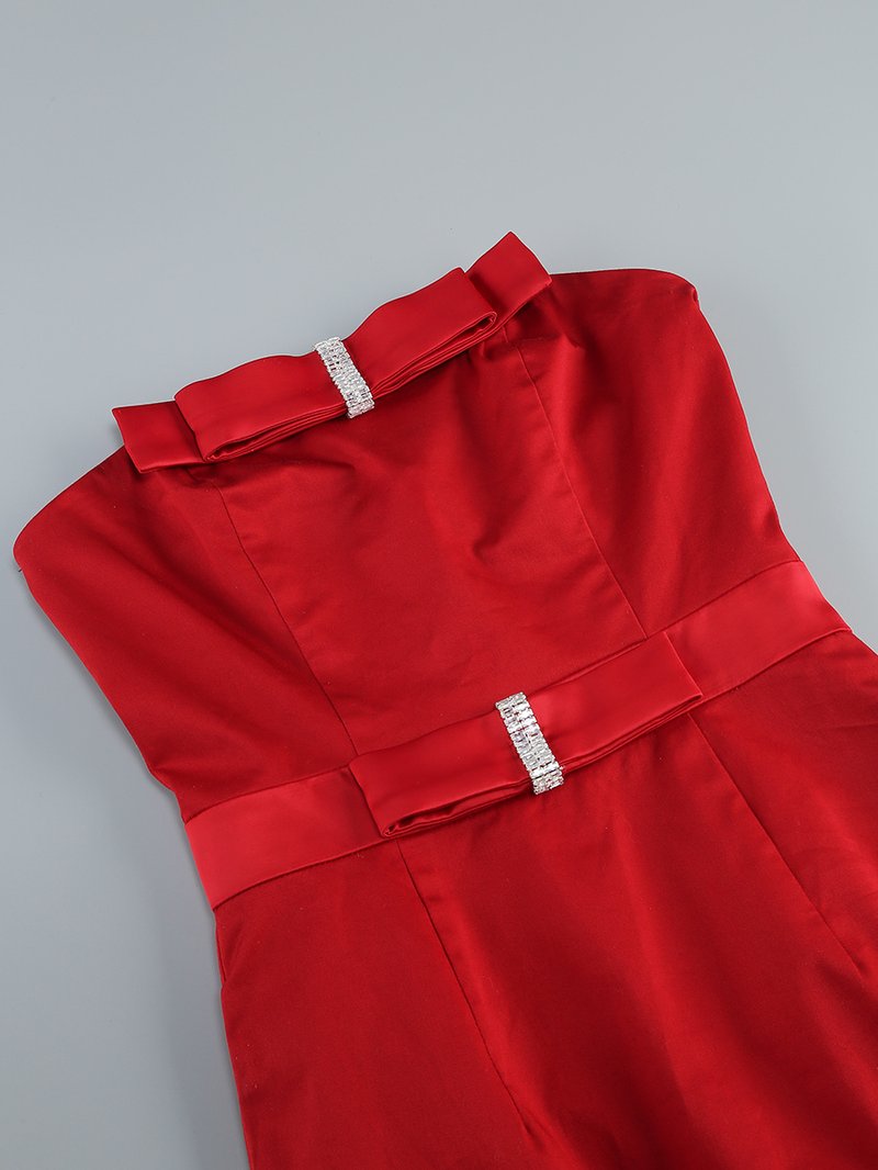 Strapless Bow Red Bandage Dress H6682
