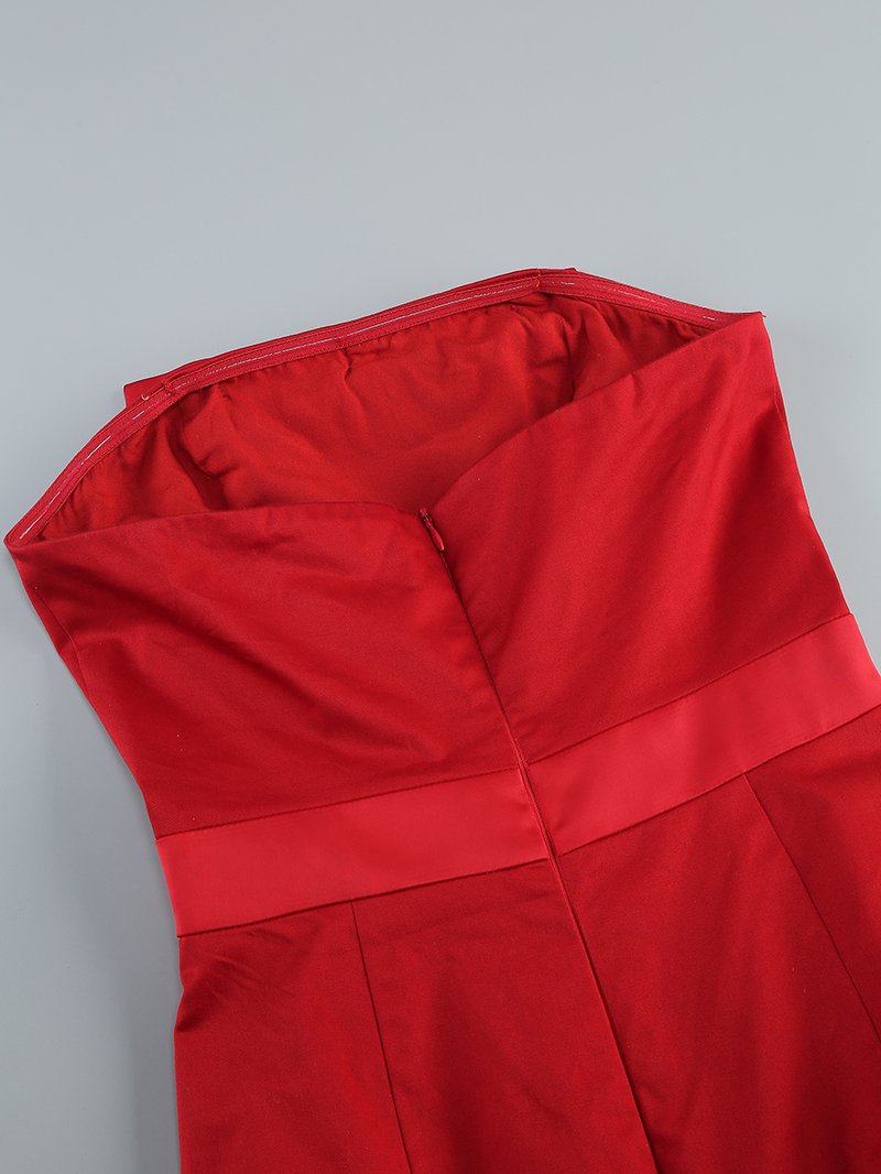 Strapless Bow Red Bandage Dress H6682