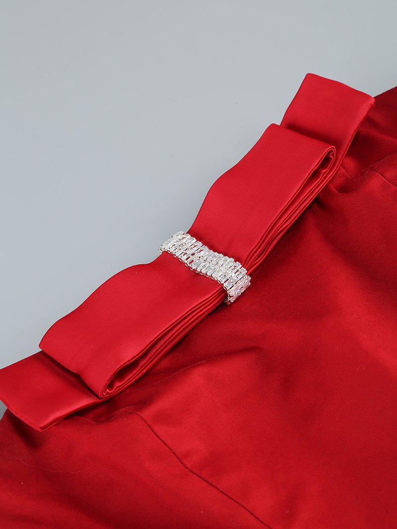 Strapless Bow Red Bandage Dress H6682