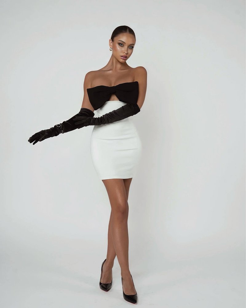 Strapless Bow White Bandage Dress H5806