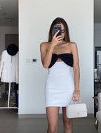 Strapless Bow White Bandage Dress H5806