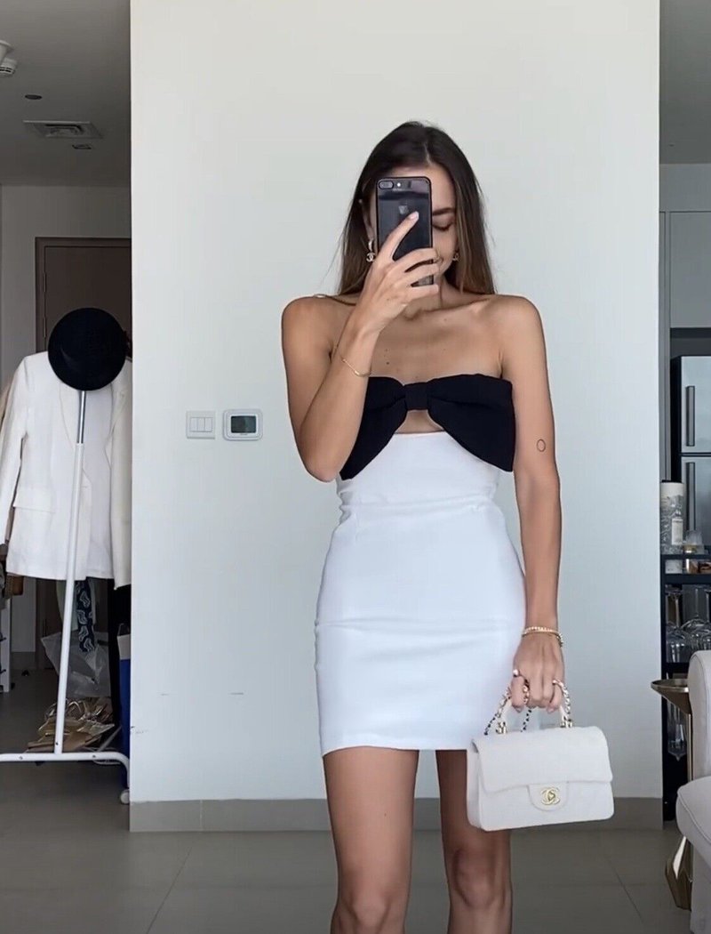 Strapless Bow White Bandage Dress H5806