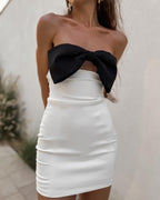 Strapless Bow White Bandage Dress H5806