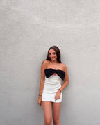 Strapless Bow White Bandage Dress H5806