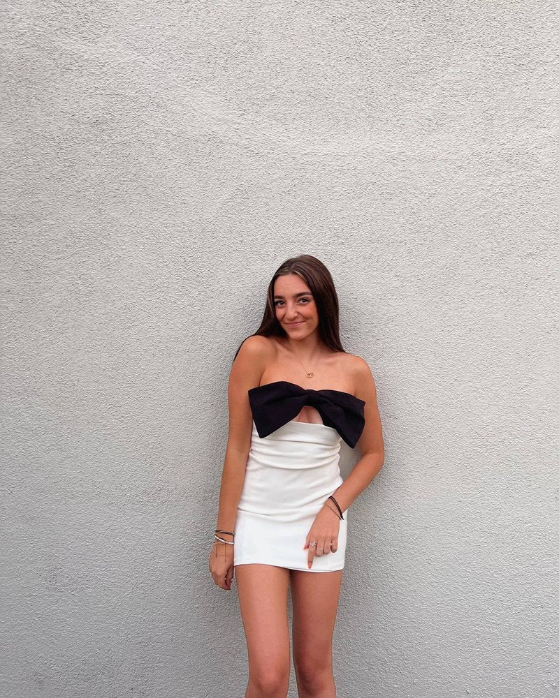 Strapless Bow White Bandage Dress H5806
