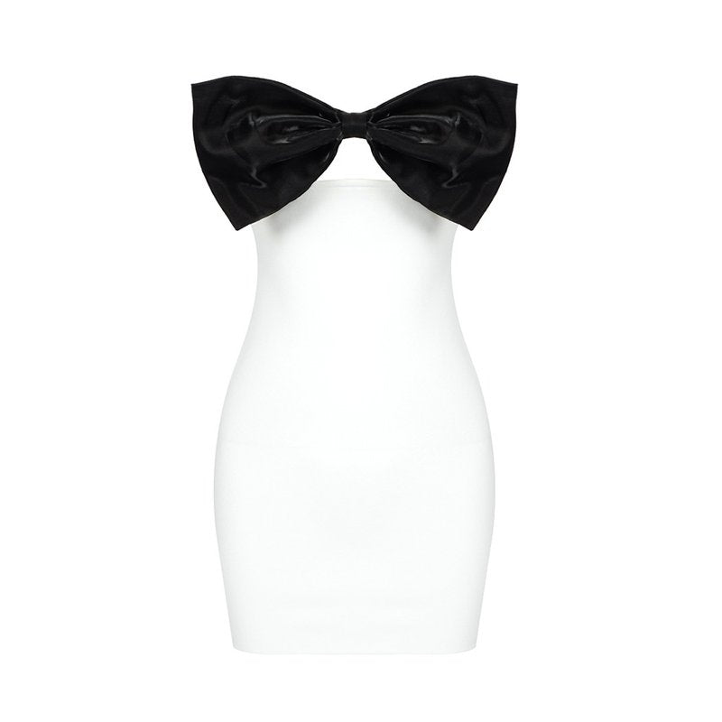 Strapless Bow White Bandage Dress H5806