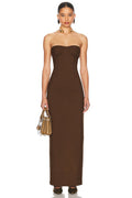 Strapless Brown Ribbed Maxi Dress H6888