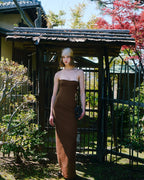 Strapless Brown Ribbed Maxi Dress H6888