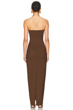 Strapless Brown Ribbed Maxi Dress H6888