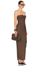 Strapless Brown Ribbed Maxi Dress H6888
