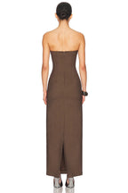 Strapless Brown Ribbed Maxi Dress H6888