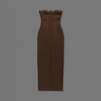 Strapless Brown Ribbed Maxi Dress H6888