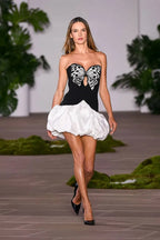 Strapless Butterfly Print Mini Dress H6654