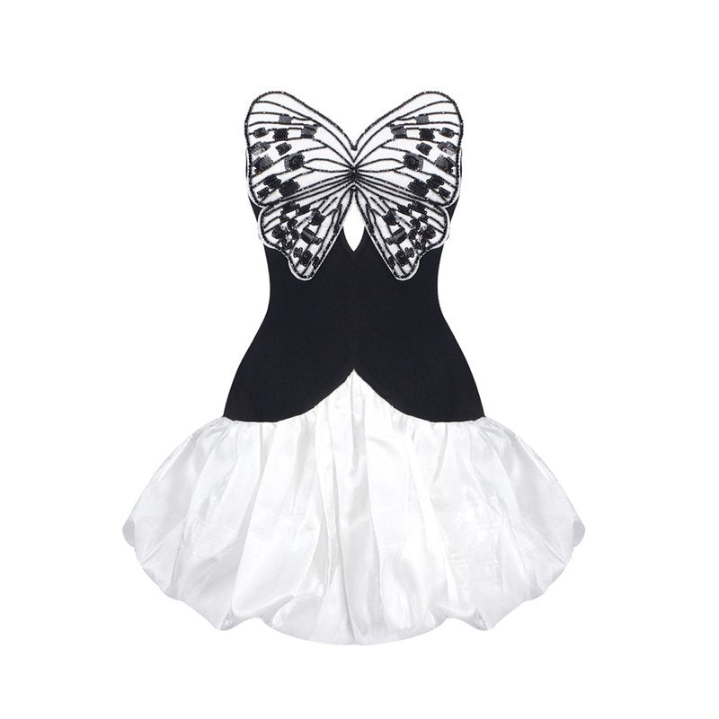 Strapless Butterfly Print Mini Dress H6654