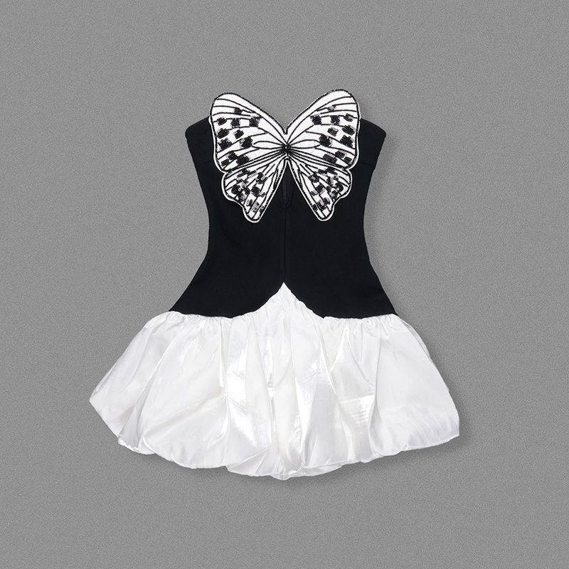 Strapless Butterfly Print Mini Dress H6654