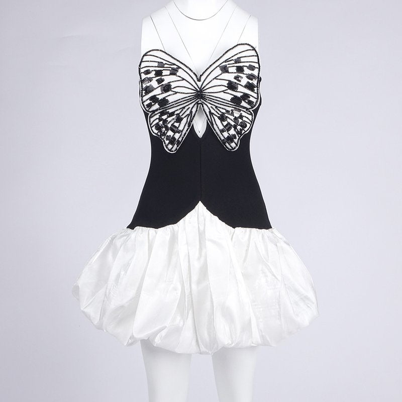 Strapless Butterfly Print Mini Dress H6654
